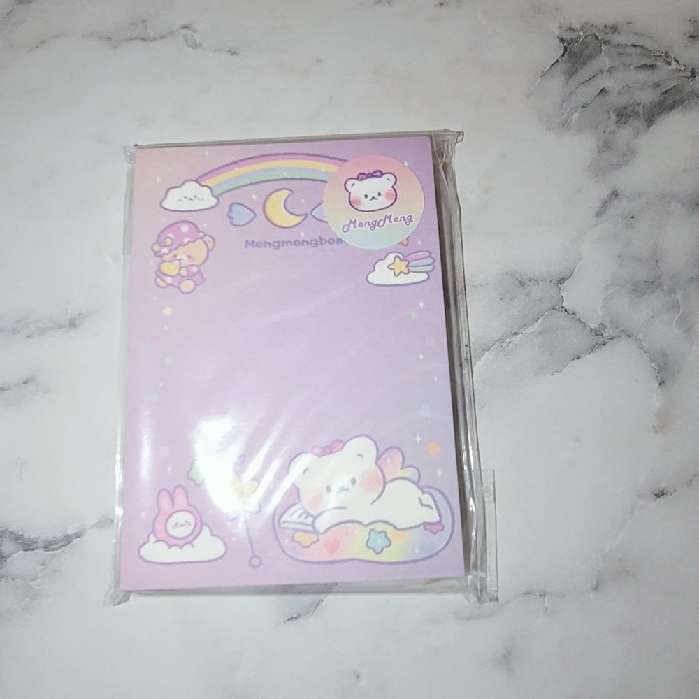 NWT Kawaii Teddy Bear Memo Pad Stationary - Rainbow Pillow